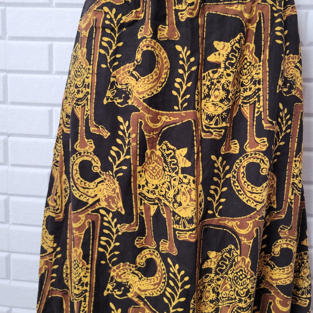 Vtg 70s Maxi Skirt Indonesian Figural Print Size Sz M Metal Zip Boho Resort - Picture 10 of 10